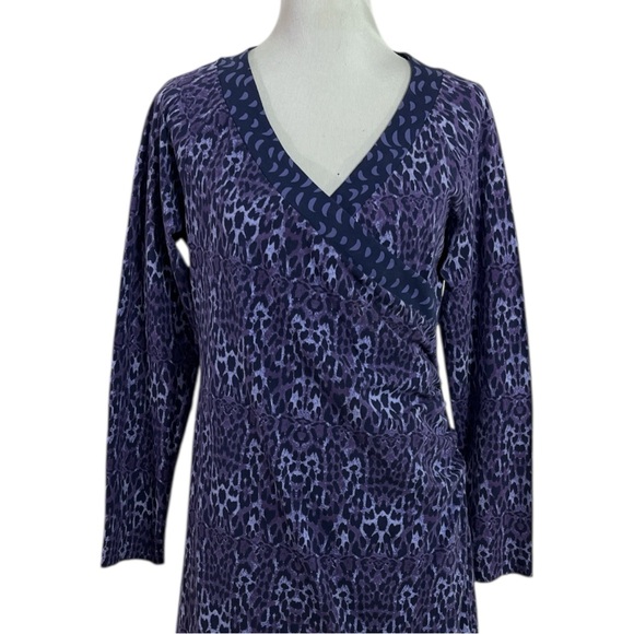 Soft Surroundings Purple Animal Print Faux Wrap Surplice Long Sleeve Dress Large - Picture 2 of 6